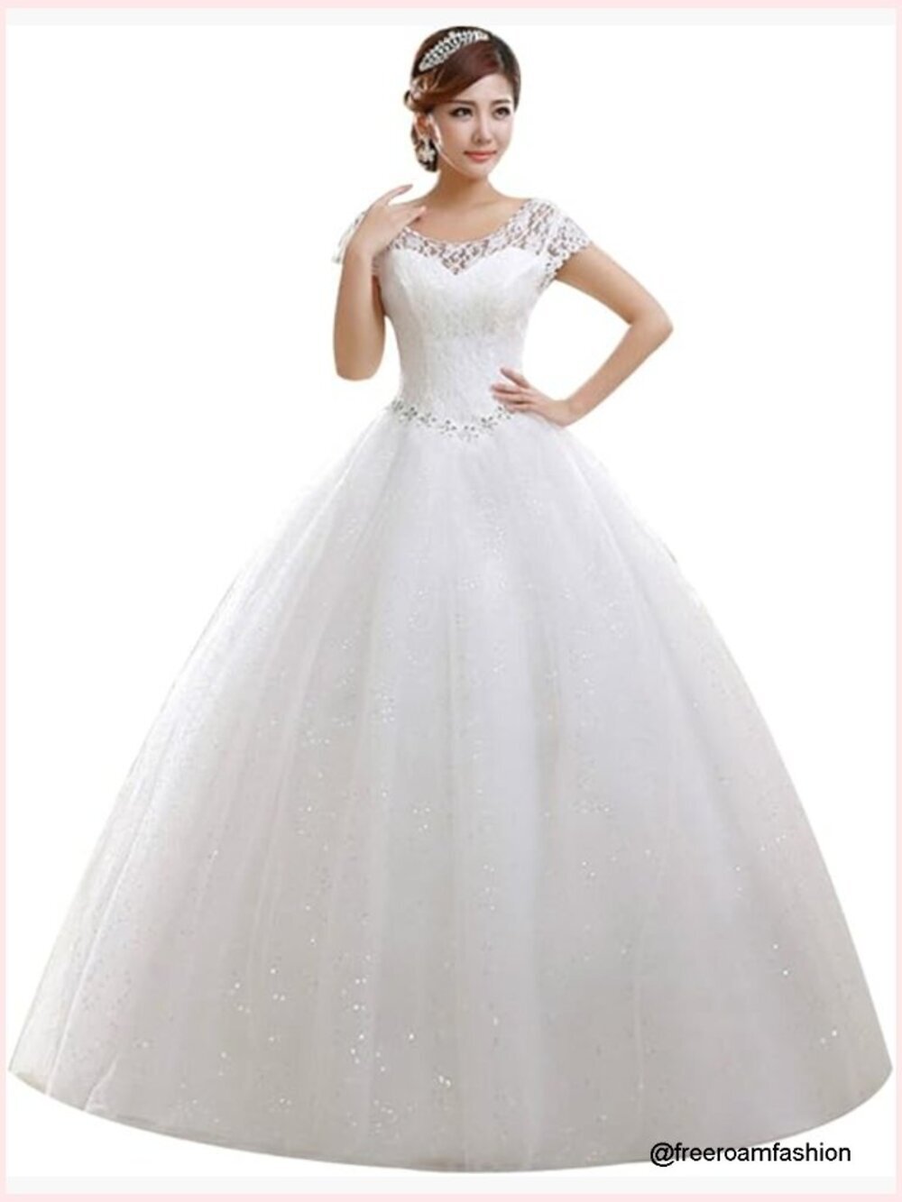 Floor Length Wedding Dress Double Shoulder Gown Custom Size US16